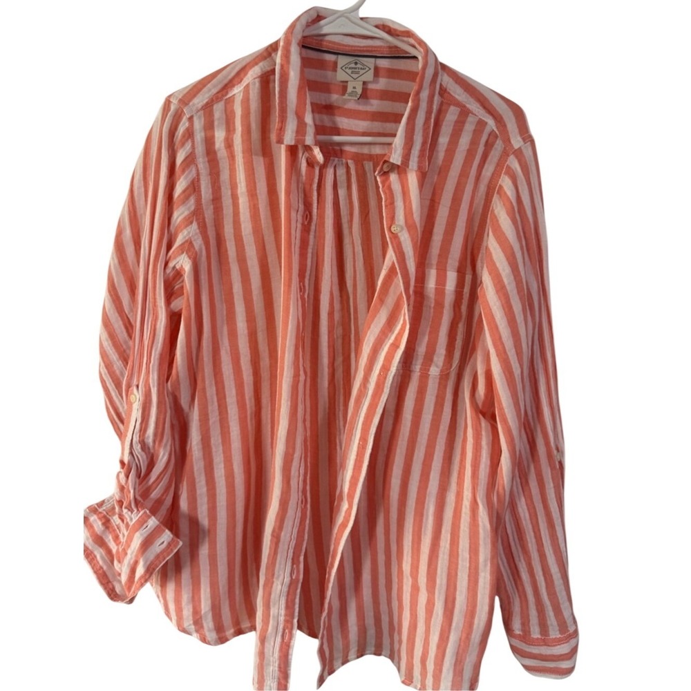 St. John's Bay Coral and White Striped Button-Down Shirt size XL
